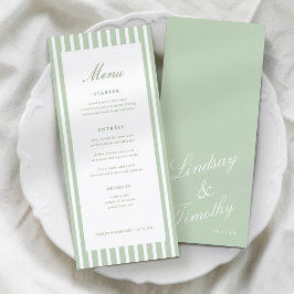 Retro Salie Groen Gestreepte Trouwtafel Menu Kaart