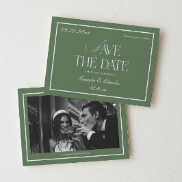 Retro Salie Groene Trouw Save the date Foto Kaart