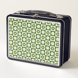 Retro saliegroen en crème madeliefjes dambordpatro