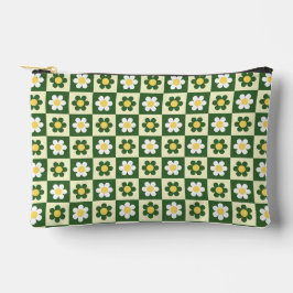 Retro saliegroen en crème madeliefjes dambordpatro etui