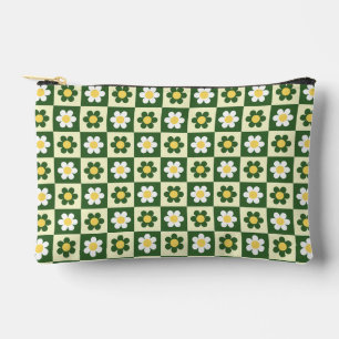 Retro saliegroen en crème madeliefjes dambordpatro etui