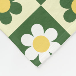 Retro saliegroen en crème madeliefjes dambordpatro fleece deken