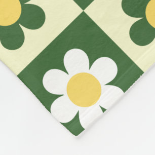 Retro saliegroen en crème madeliefjes dambordpatro fleece deken