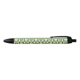 Retro saliegroen en crème madeliefjes dambordpatro zwarte inkt pen
