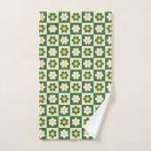 Retro saliegroen en crème madeliefjes schaakbordpa bad handdoek (Handdoek)