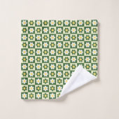 Retro saliegroen en crème madeliefjes schaakbordpa bad handdoek (Wasdoekje)