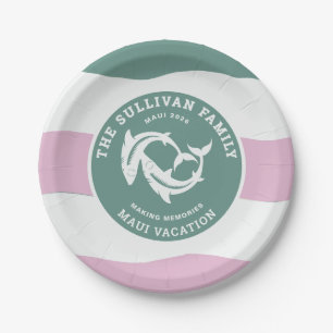 Retro Saliegroen Haaien Familie Vakantie Badge Papieren Bordje