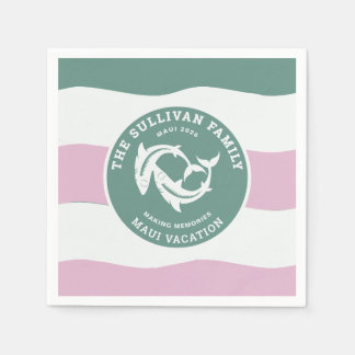 Retro Saliegroen Haaien Familie Vakantie Badge Servet