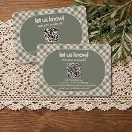 Retro saliegroene karierte QR-code bruiloft RSVP Kaartje