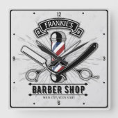Retro Salon Barber Winkel Barbershop op persoonlij Vierkante Klok (Voorkant)