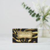 Retro Salon Spa Visitekaartje Zebra Gold (Staand voorkant)