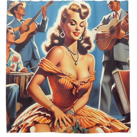Retro Salsa Pin-up Douchegordijn (Voorkant)