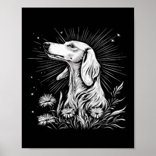 Retro Saluki Hondenliefhebber Tattoo Stijl Poster