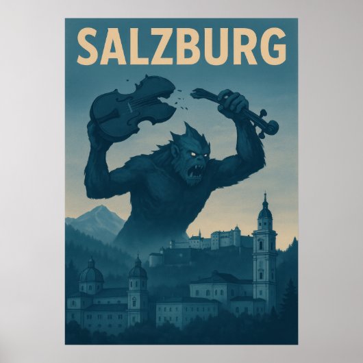 Retro Salzburg Monster Attack Travel Poster (Voorkant)