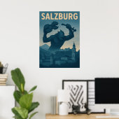 Retro Salzburg Monster Attack Travel Poster (Thuiskantoor)