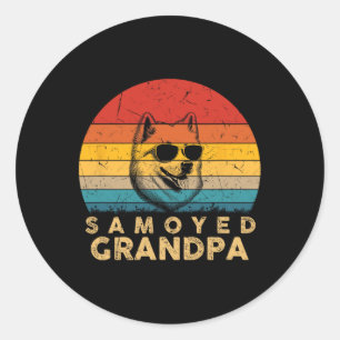 Retro Samoyed Opa Hondenliefhebber Poot Papa Vader Ronde Sticker