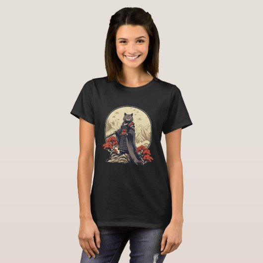 Retro Samurai Cat  Japanese Inspired Cat T-shirt (Voorkant volledig)