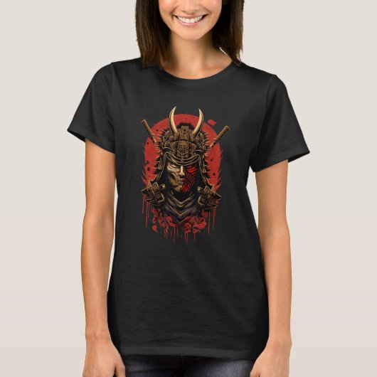 Retro Samurai Schedel Masker Traditionele Japanse T-shirt (Voorkant)