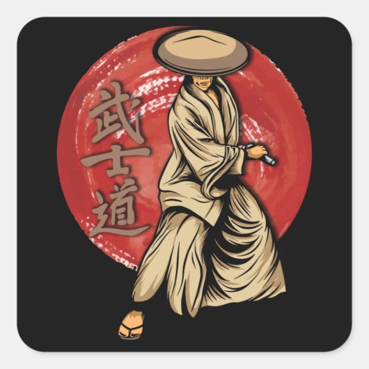 Retro Samurai Warrior with Katana - Japanese Vierkante Sticker (Voorkant)