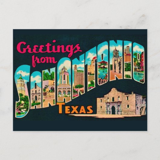 Retro San Antonio Greetings Postcard Briefkaart (Voorkant)