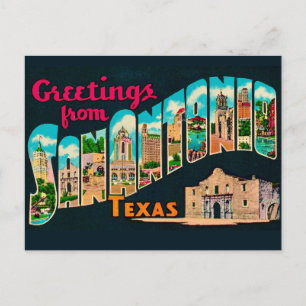 Retro San Antonio Groet Ansichtkaart  Briefkaart