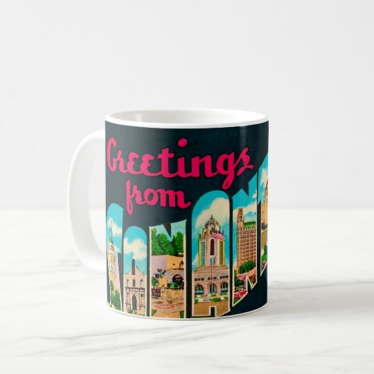 Retro San Antonio Postcard Mug Koffiemok (Voorkant links)