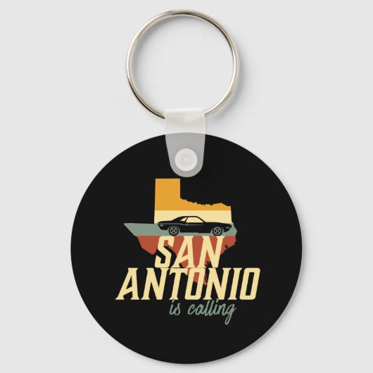  Retro San Antonio Texas City Map Sleutelhanger (Voorkant)