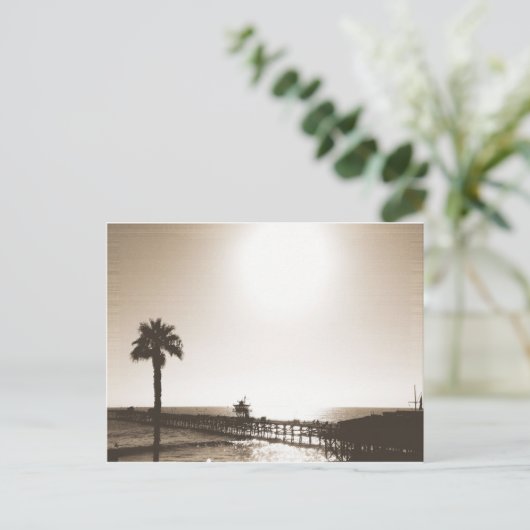 retro san clemente pier california sepia briefkaart (Staand voorkant)