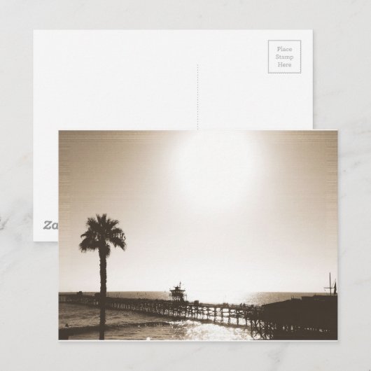  retro san clemente pier california sepia briefkaart (Voorkant / Achterkant)