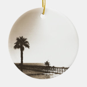  retro san clemente pier california sepia keramisch ornament