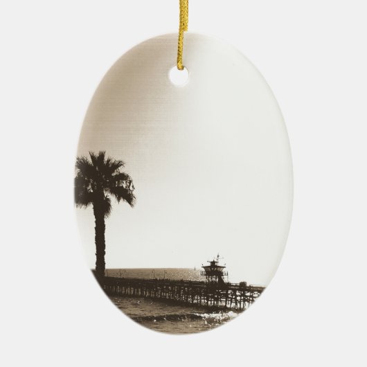  retro san clemente pier california sepia keramisch ornament (Voorkant)