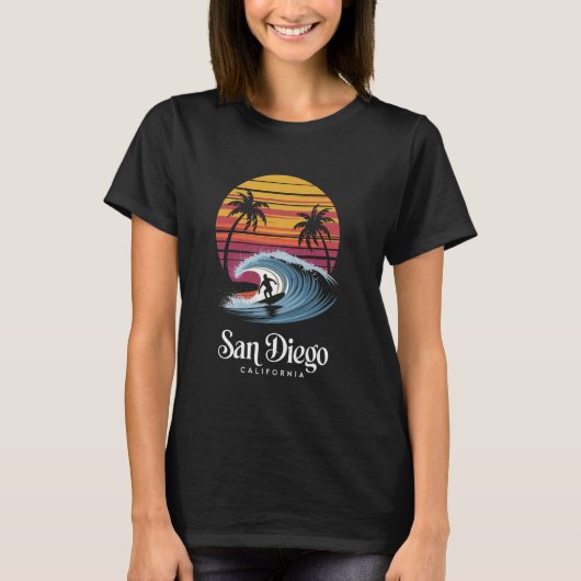 Retro San Diego California Beach Vibes Summer Brea T-shirt (Voorkant)