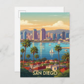 Retro San Diego California Coastal Skyline Briefkaart (Voorkant / Achterkant)