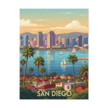 Retro San Diego California Coastal Skyline 
