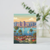 Retro San Diego California Coastal Skyline Briefkaart (Staand voorkant)