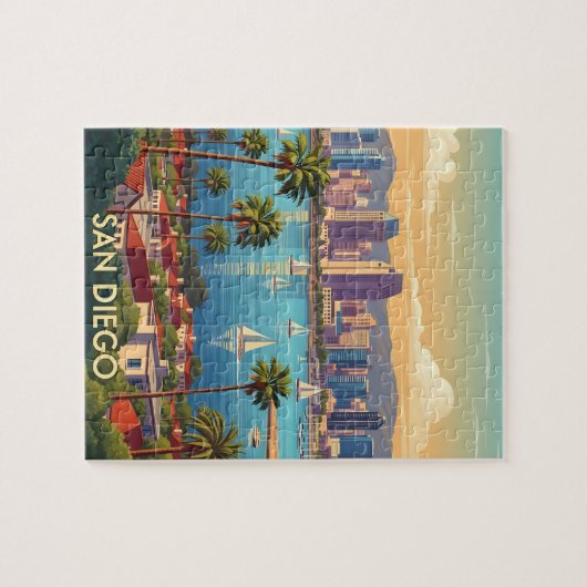 Retro San Diego California Coastal Skyline  Legpuzzel (Horizontaal)