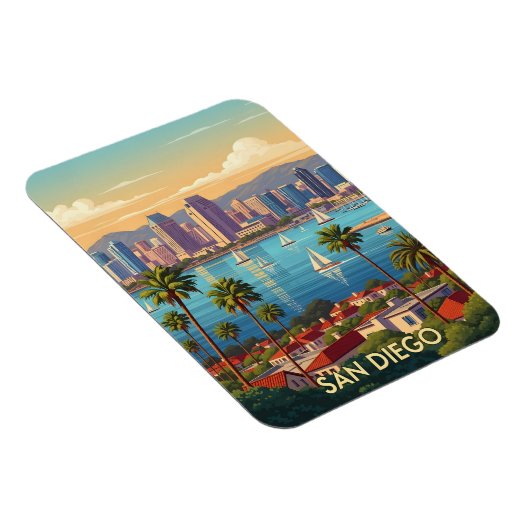 Retro San Diego California Coastal Skyline Magneet (Rechterzijde)