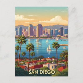 Retro San Diego California Kust Skyline  Briefkaart