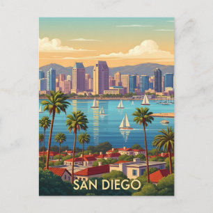 Retro San Diego California Kust Skyline Briefkaart