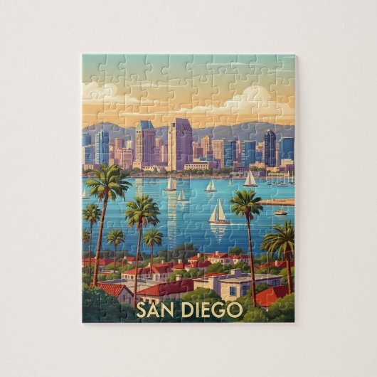 Retro San Diego California Kust Skyline Legpuzzel (Verticaal)