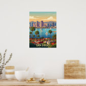 Retro San Diego California Kust Skyline Poster (Keuken)