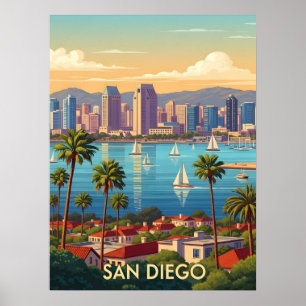 Retro San Diego California Kust Skyline Poster