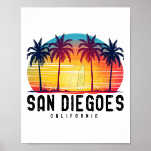 Retro San Diego Stranden Californië Surfen Surfboa Poster