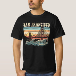 Retro San Francisco Golden Gate Bridge Zonsonderga T-shirt