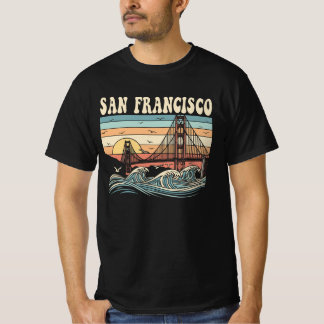 Retro San Francisco Golden Gate Bridge Zonsonderga T-shirt