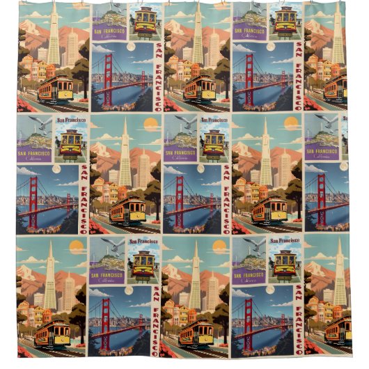 Retro San Francisco Lapwerk Douchegordijn (Voorkant)