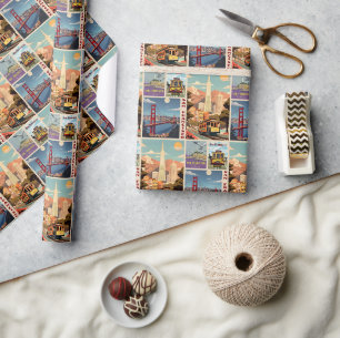 Retro San Francisco Patchwork Cadeaupapier