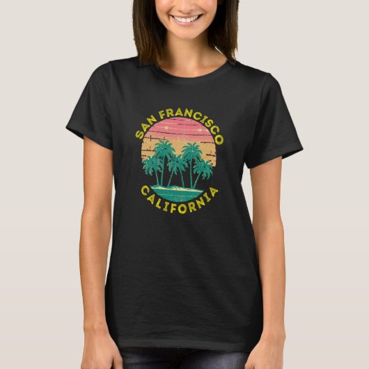 Retro San Francisco Vacation Souvenir Palm Tree T-shirt (Voorkant)