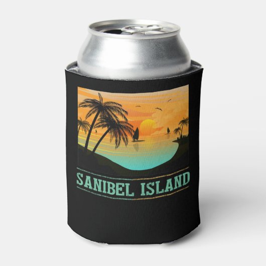 Retro Sanibel Island Tropical Sunset Beach Blikjeskoeler (Blikje Voorkant)
