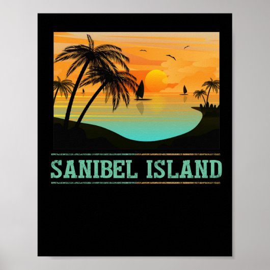 Retro Sanibel Island Tropical Sunset Beach Poster (Voorkant)
